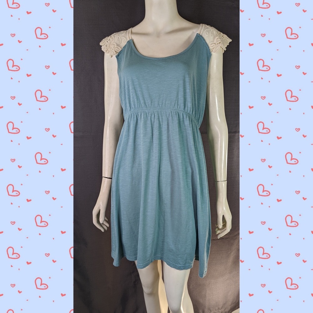 Blue Cream Lace 14 Cotton Summer Dress Gorgeous